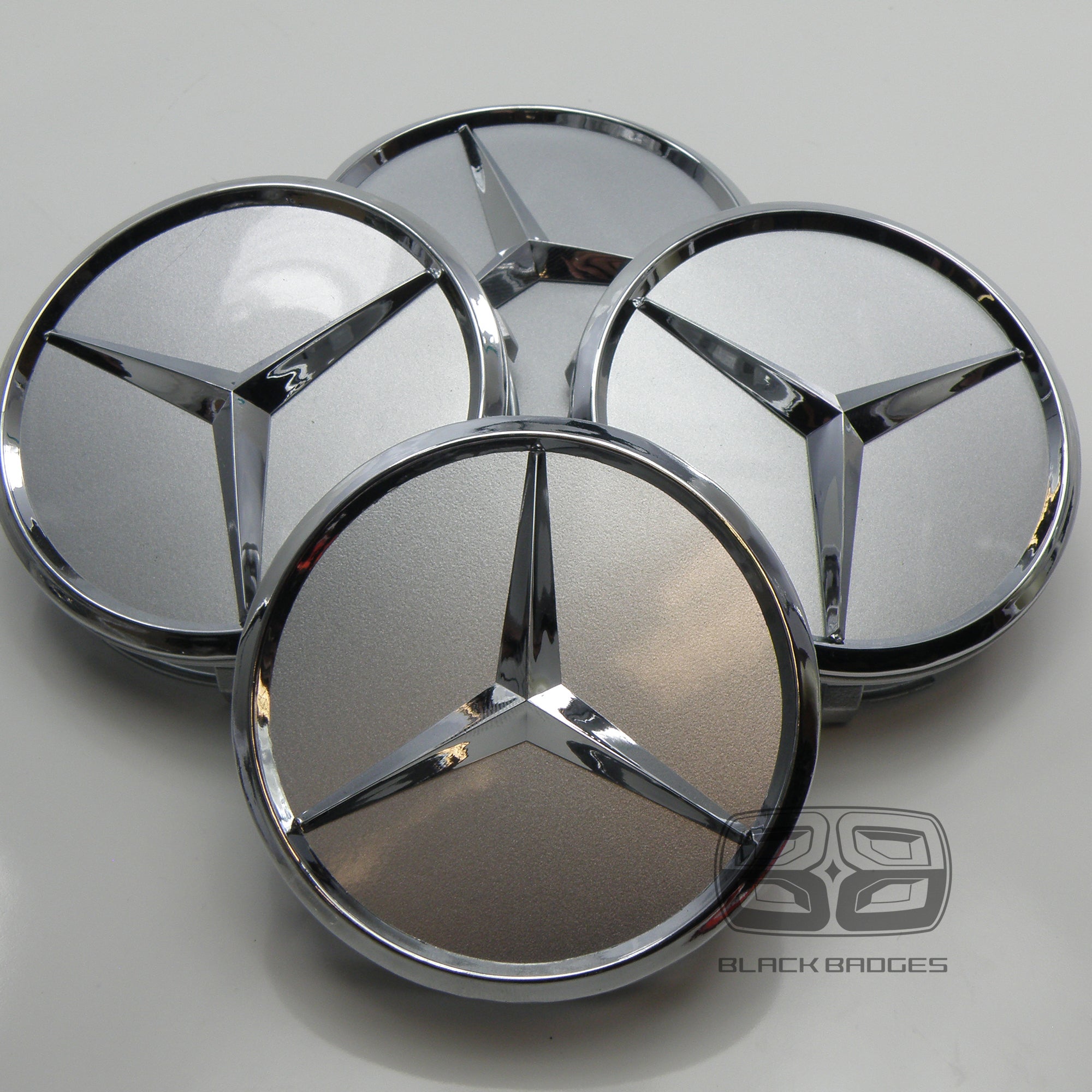 CHROME STAR CENTRE CAPS to fit ALL MERCEDES ALLOY WHEELS 75mm
