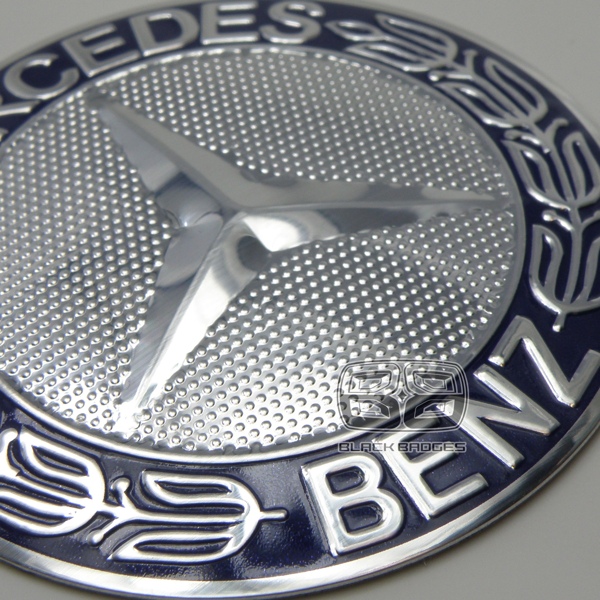 CHROME & BLUE CENTRE CAP BADGES to fit ALL MERCEDES ALLOY WHEELS