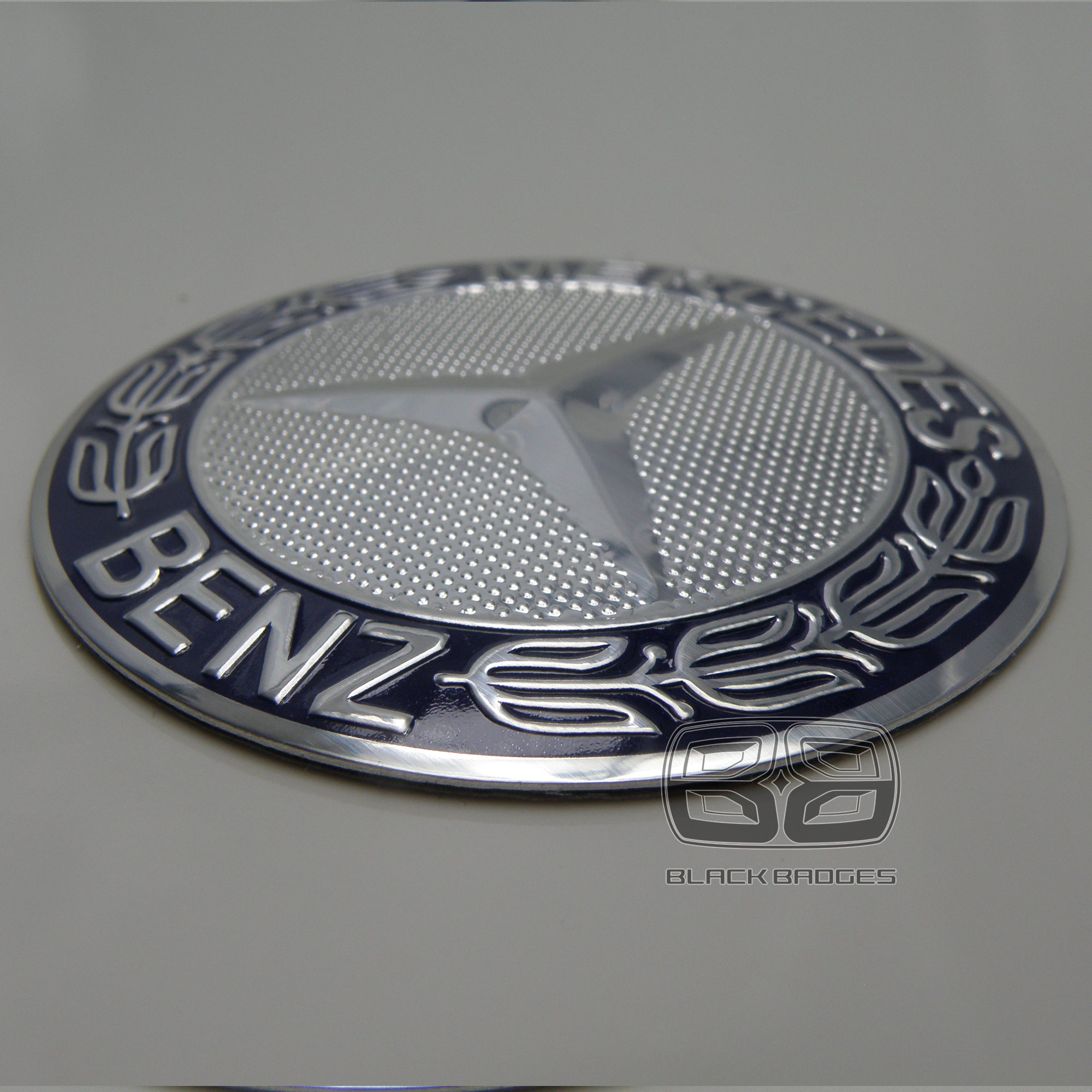 CHROME & BLUE CENTRE CAP BADGES to fit ALL MERCEDES ALLOY WHEELS