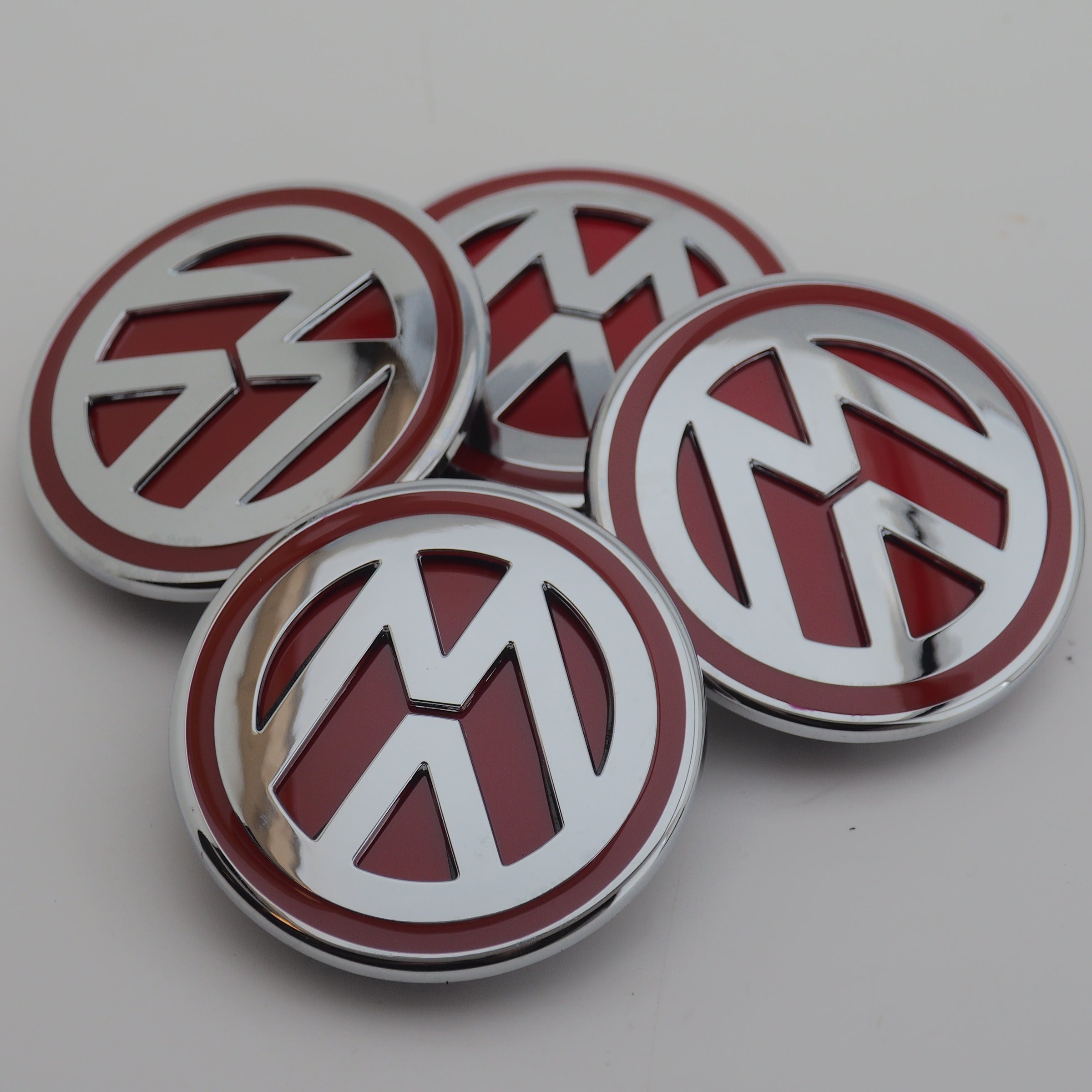 RED CHROME RANGE ROVER SIZED VW T5 T6 TRANSPORTER ALLOY WHEEL CENTRE CAPS