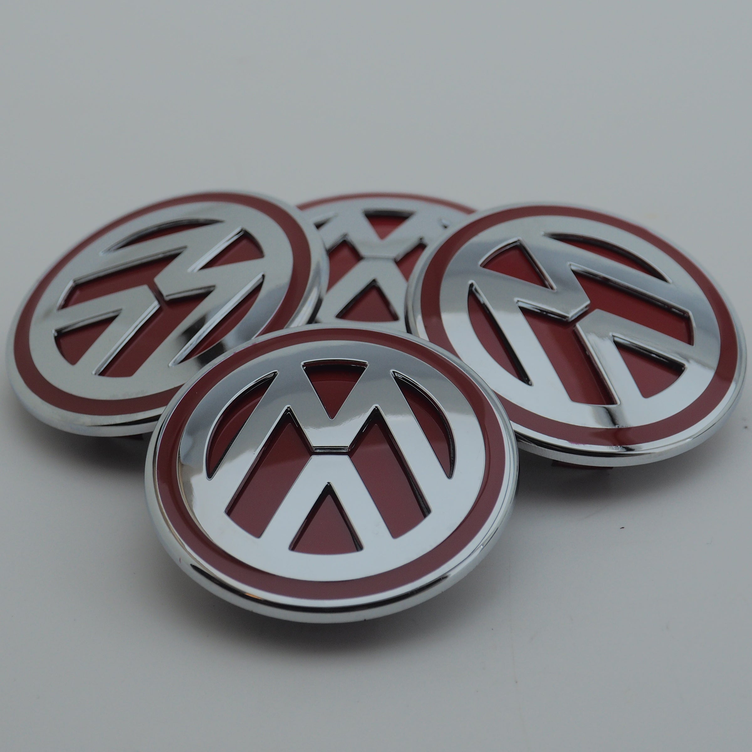 RED CHROME RANGE ROVER SIZED VW T5 T6 TRANSPORTER ALLOY WHEEL CENTRE CAPS