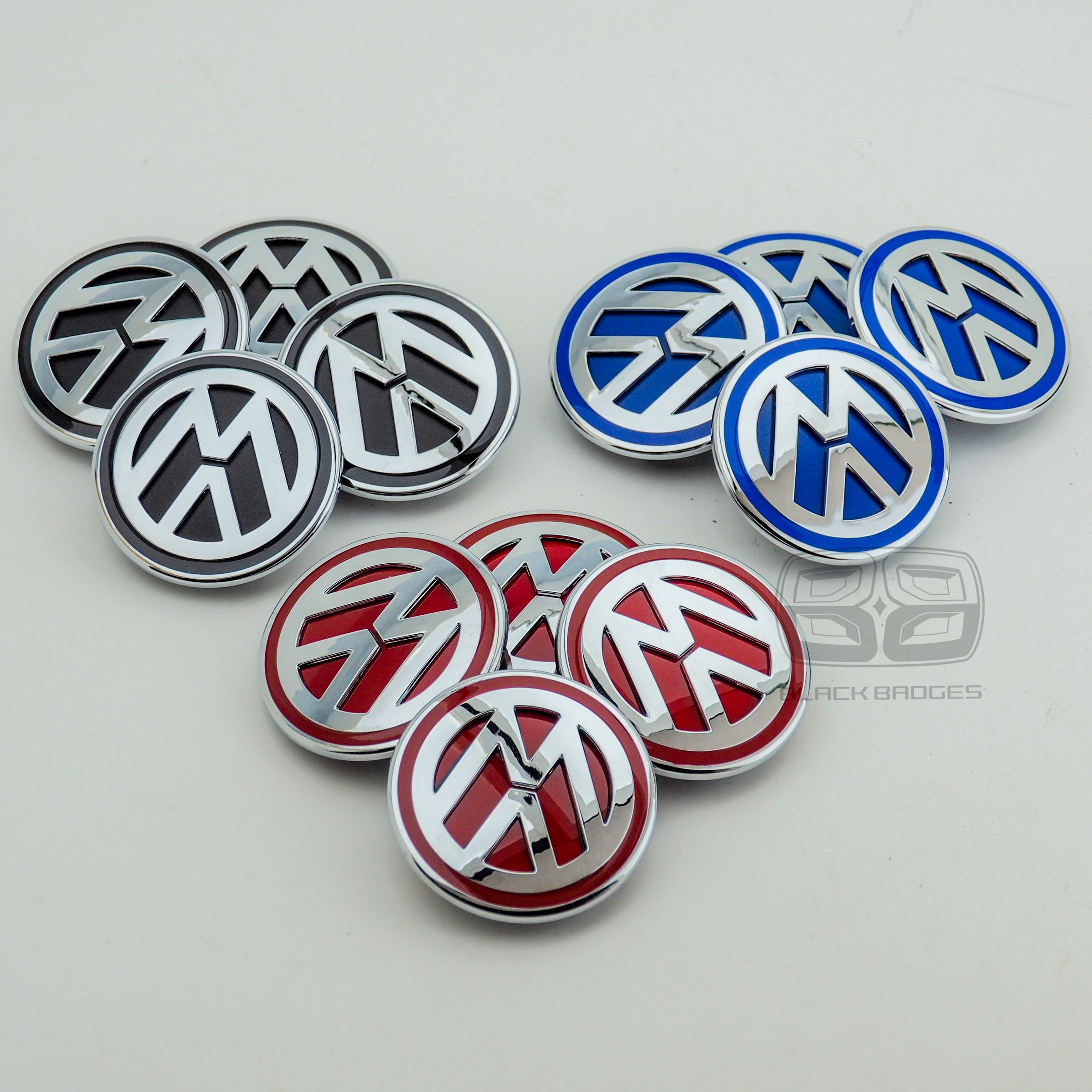RED CHROME RANGE ROVER SIZED VW T5 T6 TRANSPORTER ALLOY WHEEL CENTRE CAPS