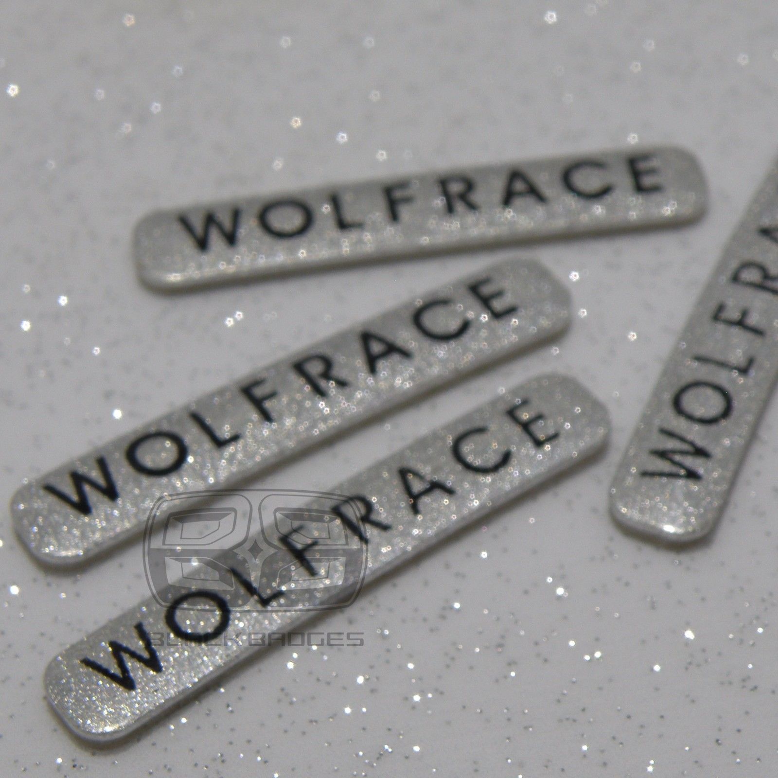 ALLOY WHEEL RIM LIP EDGE BADGES SET BADGE WOLFRACE SPARKLE SILVER STICKER 34mm