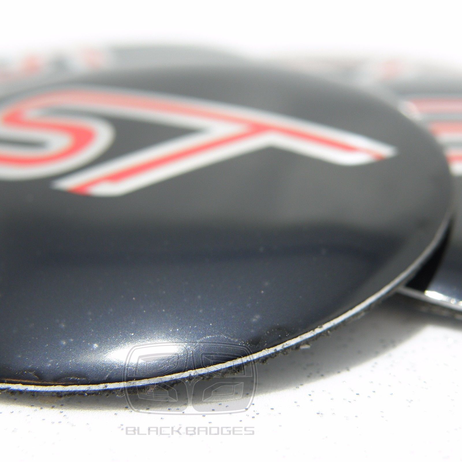 ST BLACK CHROME CENTRE CAPS BADGES CAP STICKERS FOR FORD FIESTA FOCUS RS 56mm