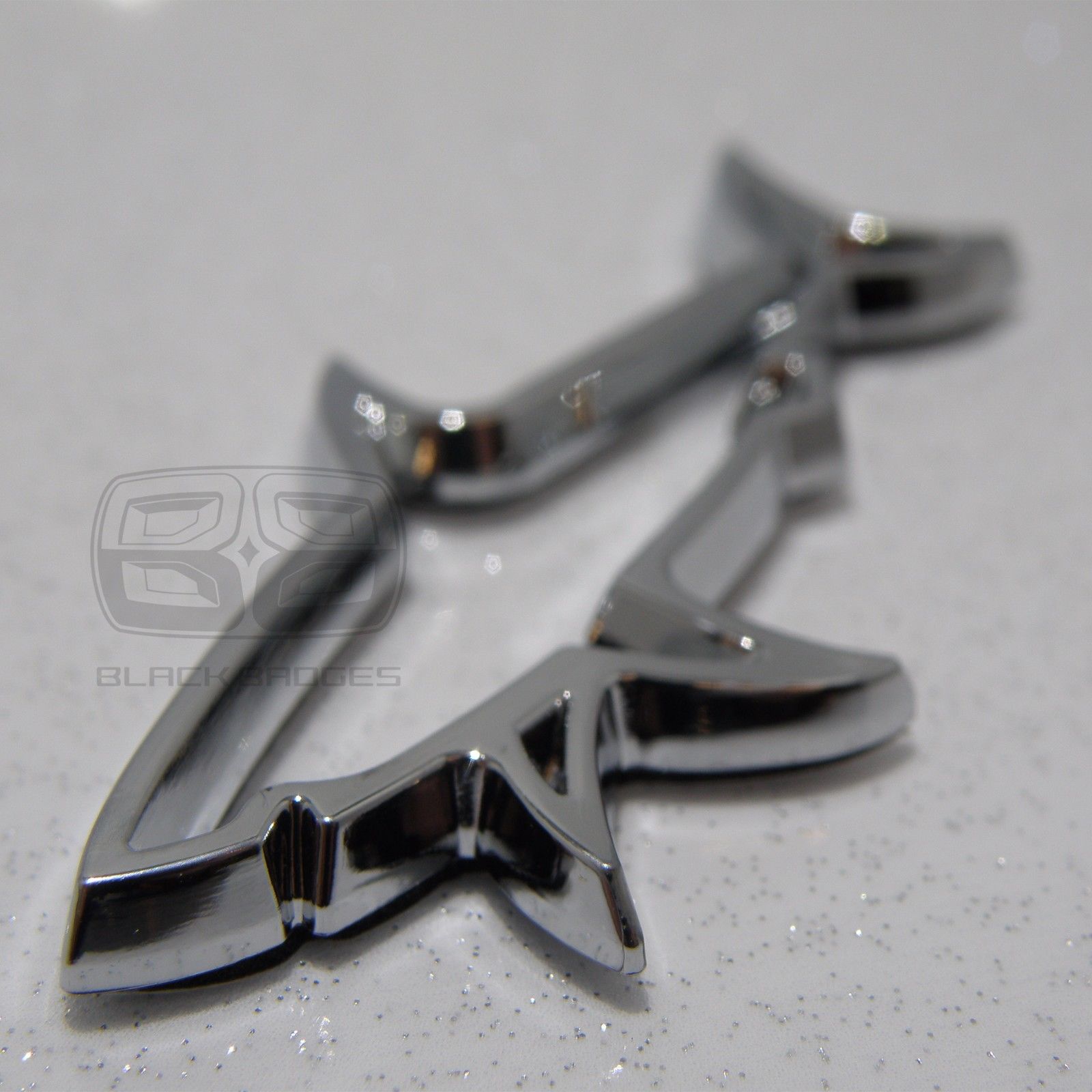 CHROME SHARK JAWS GREAT WHITE CAR 3D BADGE DIVING SCUBA VAN BIKE STICKER DOOR KA