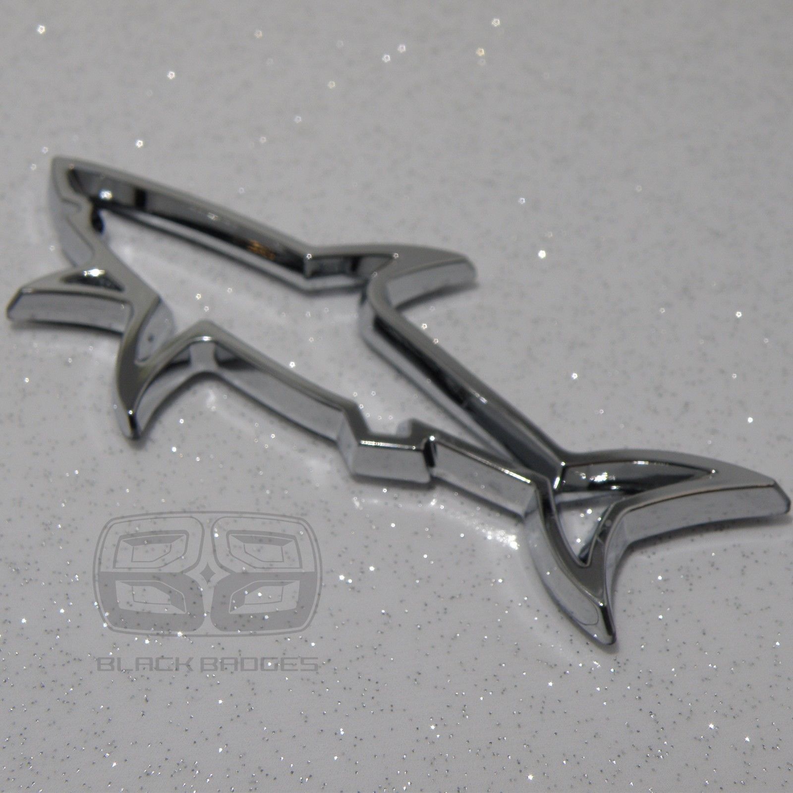 CHROME SHARK JAWS GREAT WHITE CAR 3D BADGE DIVING SCUBA VAN BIKE STICKER DOOR KA