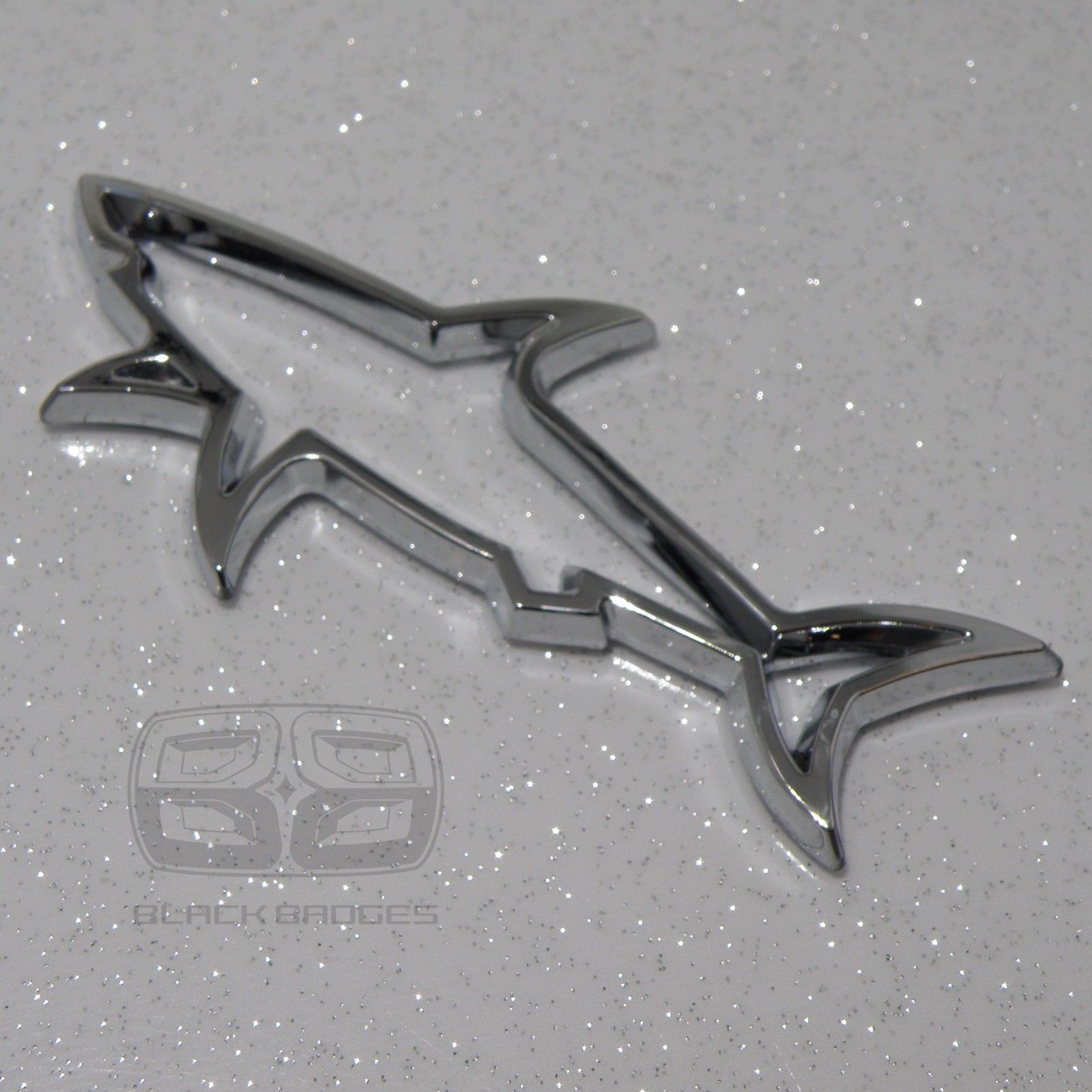 CHROME SHARK JAWS GREAT WHITE CAR 3D BADGE DIVING SCUBA VAN BIKE STICKER DOOR KA