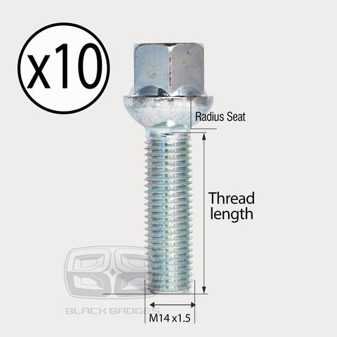 10x 40mm LONG M14 1.5 RADIUS BALL SEAT ALLOY WHEEL BOLTS MERCEDES FITMENT