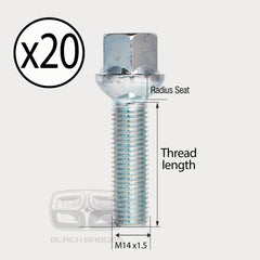 35mm LONG M14 1.5 RADIUS BALL SEAT ALLOY WHEEL BOLTS MERCEDES FITMENT