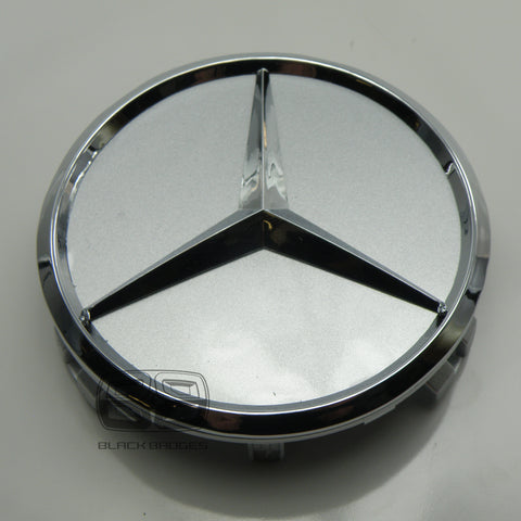 CHROME STAR CENTRE CAPS to fit ALL MERCEDES ALLOY WHEELS 75mm