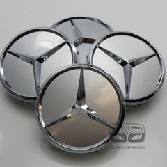 CHROME STAR CENTRE CAPS to fit ALL MERCEDES ALLOY WHEELS 75mm
