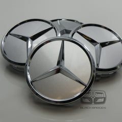 CHROME STAR CENTRE CAPS to fit ALL MERCEDES ALLOY WHEELS 75mm
