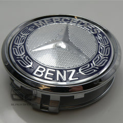 CHROME & BLUE CENTRE CAPS to fit ALL MERCEDES ALLOY WHEELS 75mm