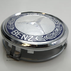 CHROME & BLUE CENTRE CAPS to fit ALL MERCEDES ALLOY WHEELS 75mm