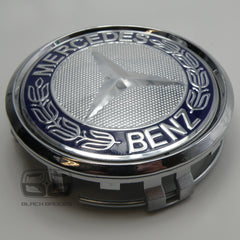 CHROME & BLUE CENTRE CAPS to fit ALL MERCEDES ALLOY WHEELS 75mm