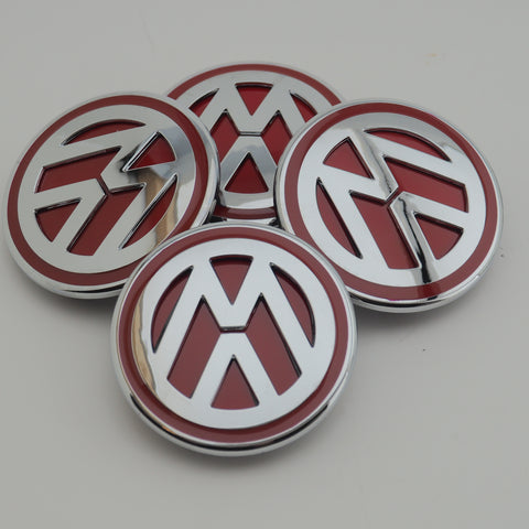 RED CHROME RANGE ROVER SIZED VW T5 T6 TRANSPORTER ALLOY WHEEL CENTRE CAPS