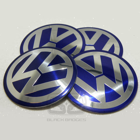 VW EMBOSSED & POLISHED BLUE & CHROME 60MM WHEEL CAP TO FIT RANGE ROVER WHEELS
