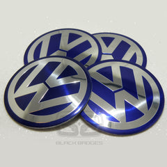 VW EMBOSSED & POLISHED BLUE & CHROME 60MM WHEEL CAP TO FIT RANGE ROVER WHEELS