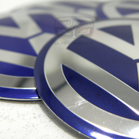 VW EMBOSSED & POLISHED BLUE & CHROME 60MM WHEEL CAP TO FIT RANGE ROVER WHEELS