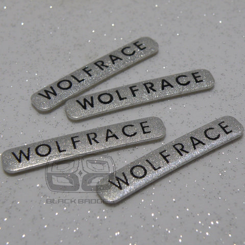 ALLOY WHEEL RIM LIP EDGE BADGES SET BADGE WOLFRACE SPARKLE SILVER STICKER 34mm