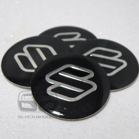 50mm SUZUKI ALLOY WHEEL CENTRE CAP BADGES CAPS 50 mm 5CM BLACK SILVER LOGO
