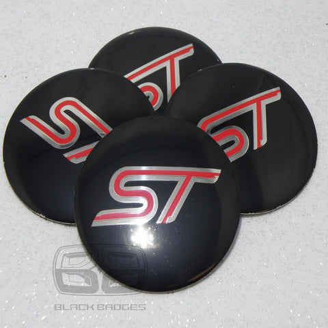 ST BLACK CHROME CENTRE CAPS BADGES CAP STICKERS FOR FORD FIESTA FOCUS RS 56mm