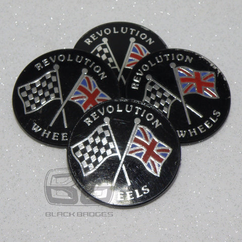 50mm REVOLUTION ALLOY WHEEL CENTRE CAP BADGES CAPS 50 mm 5CM BLACK CHROME LOGO