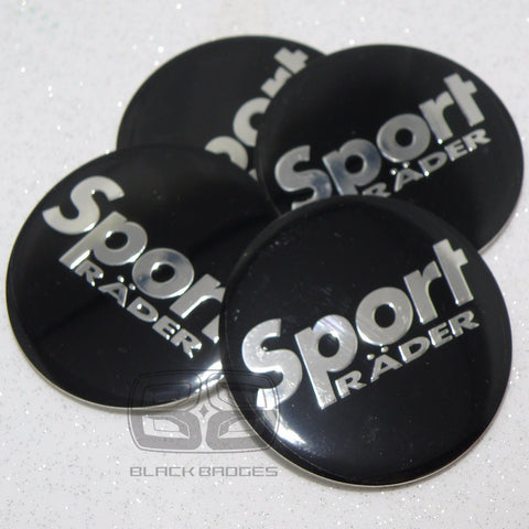 50mm RADER SPORT ALLOY WHEEL CENTRE CAP BADGES CAPS 50 mm 5CM BLACK VW AUDI